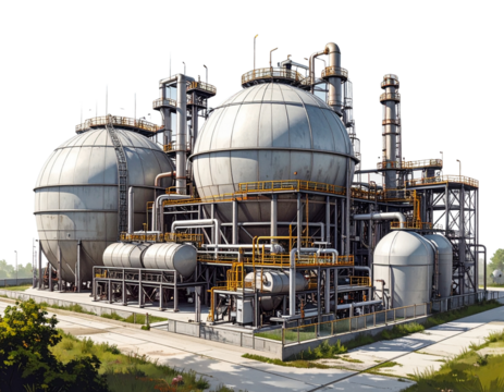 Angled Perspective of a Biogas Plant Miniature Model, 3D Illustration