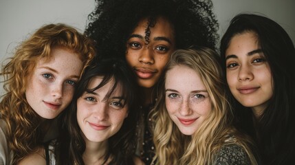 Obraz premium Group of Young Women Friends Smiling Together Indoors