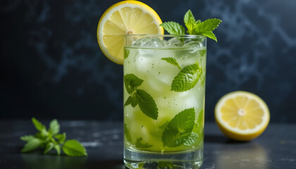 mojito cocktail with lime and mint,drink,fresh drink in glass