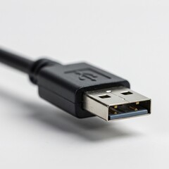 黒いUSBケーブル接写写真　シンプル背景