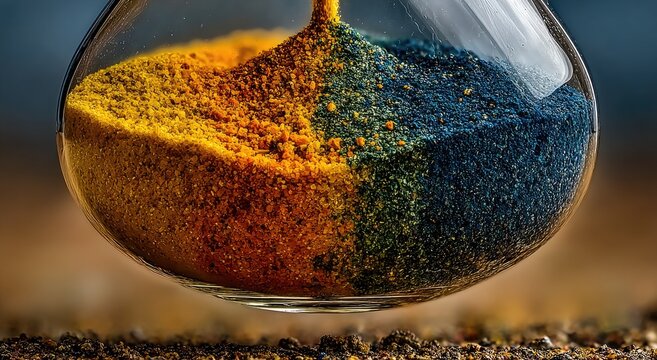 Colorful hourglass, sand flowing
