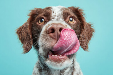 Portrait of dog stick out tongue. Ai generative art