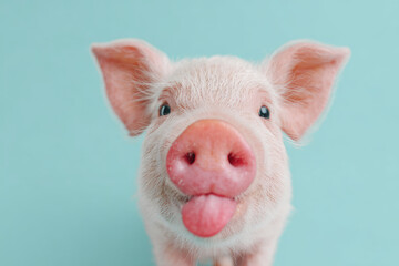 Portrait of pig stick out tongue. Ai generative art