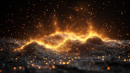 Glowing embers rise, dark background, sparks