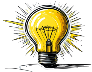 Flat Cartoon Style Light Bulb Icon with Radiating Glow, Innovation Concept