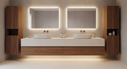 Modern bathroom interior design with illuminated mirrors