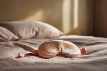 soft sleep mask resting gently on pastelcolored bed surrounded by dreamy ambiance