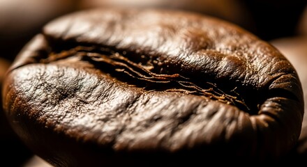 Close-up of a meticulously roasted coffee bean, celebrating the essence of Coffee Day with its rich texture and deep brown tones, a promise of pure aroma and flavor