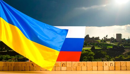 Flags of Ukraine and Russia, conflict
