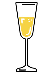 simple transparent black outline of a drink flute filled with champagne