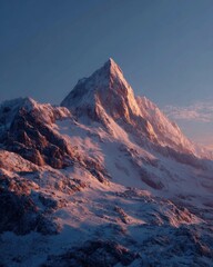 Snowy mountain peak at sunrise
