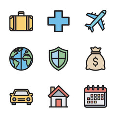 Insurance icons represent assets in clean illustration view