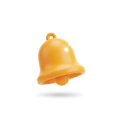 A 3D rendered yellow bell with a loop at the top, casting a soft shadow on a white background.