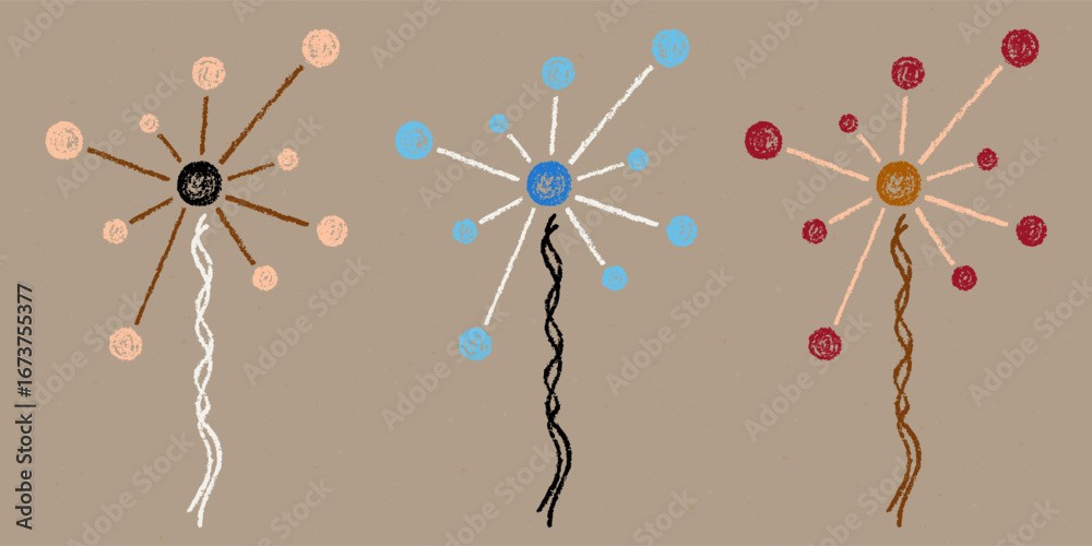 Wall mural realistic chalk drawn sketch. set of design elements abstract figures made of lines and circles isol