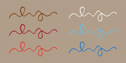 Realistic Chalk Drawn Sketch. Set of Design Elements Wavy Lines with Loops Isolated on Craft Paper.