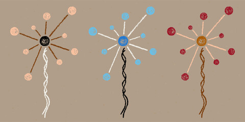Realistic Chalk Drawn Sketch. Set of Design Elements Abstract Figures Made of Lines and Circles Isolated on Craft Paper.
