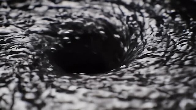 Macro Shot of Hypnotic Whirlpool with Swirling Grey and Black Water Circular Motion Creating Mesmerizing Vortex Effect Perfect for Abstract Backgrounds Symbolizing Transformation and Energy