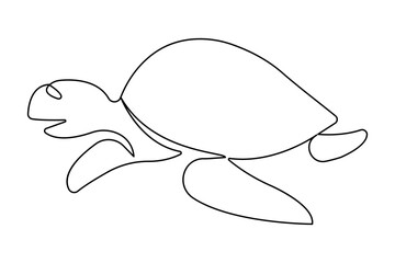 Minimalist turtle outline in continuous one line drawing isolated vector illustration
