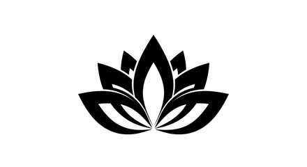 Black Lotus Flower Silhouette on White Background.