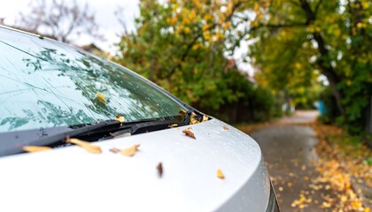 Autumn leaves on a car