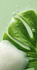 Fresh green leaf with cleansing foam