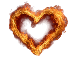 Heart flame fire wave passion burning love romantic symbol fiery element clipart emotional energy heat isolated on transparent background