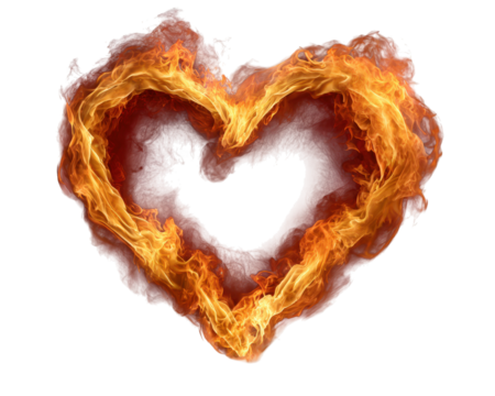 Heart flame fire wave passion burning love romantic symbol fiery element clipart emotional energy heat isolated on transparent background - Powered by Adobe