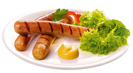 food, sausages, grilled, mustard, plate, close view