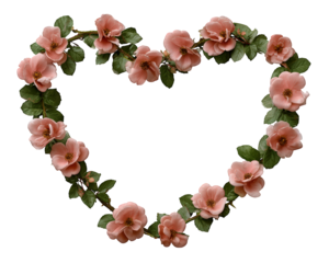 Heart shape made of pink flowers and green leaves, romantic floral design element for wedding, valentine, or love themed decoration, elegant and natural style