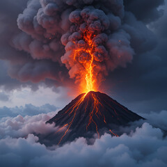 Intense lava flow from Cotopaxi volcano erupts into the sky, volcanic ash