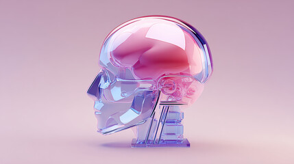 3d render of a cybernetic robot with a human brain, glass texture. 3d illustration.