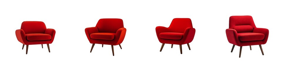 Set of red armchair isolated on transparent background