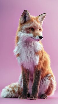 Stunning 3D Render of a Realistic Red Fox with a Gentle Expression on a Warm Pink Background