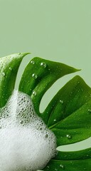 Close-up of lush leaf with foamy bubbles