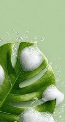 Lush green leaf with cleansing foam