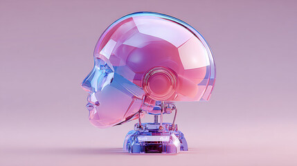 3d render of a cybernetic robot with a human brain, glass texture. 3d illustration.