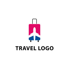 Travel logo design with luggage icon, Travel Agency Logo Vector Inspiration, creative tour and travel logo suitcase with airplane shadow logo design template, travel agency logo, trip sign	