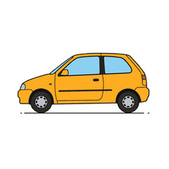Obraz premium Yellow hatchback car simple line drawing small compact vehicle urban transport