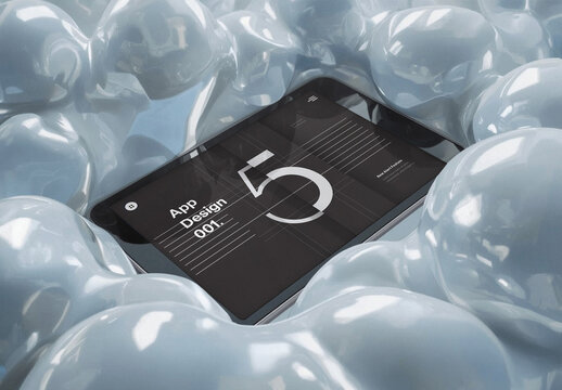 Futuristic Tablet Mockup 3D White Glossy Bubble Background