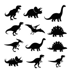 Assorted Dinosaur Silhouettes: Tyrannosaurus Rex, Triceratops, Stegosaurus, and Pterodactyl