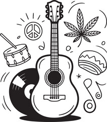 Musical Instruments, Peace Symbols, Cannabis Leaf, and Lifestyle