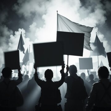 Peaceful demonstration concept with blank banner