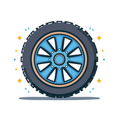 Fototapeta premium Illustration of a blue car wheel with a tire and decorative elements