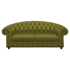Vector vintage decorative sofa flat icon isolated on white background. Ideal element for web, game, and advertising designs with retro furniture style.