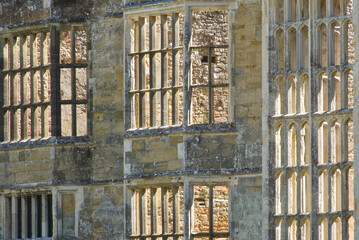 Ruined castle windows with sunlight