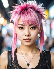 Obraz premium beautiful asian girl with pink hair