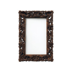 Ornate Dark Brown Wooden Picture Frame with White Background