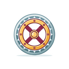 Obraz premium Stylized Ancient Warrior Shield with Golden Rivets and Red Cross Design
