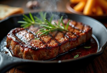 robust steak sizzling cast iron skillet juicy perfection mouthwatering aroma culinary delight, cooking, grill, meat, barbecue, cuisine, dish