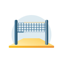 Outdoor Beach Volleyball Net On Sandy Court With Blue Sky Minimalist Illustration